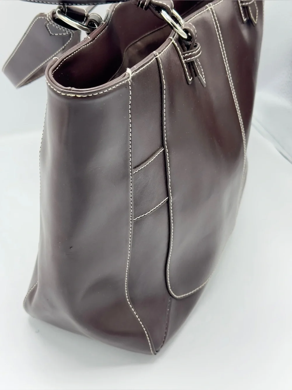 Wilsons Leather Dark Brown Tote with Silver Hardware